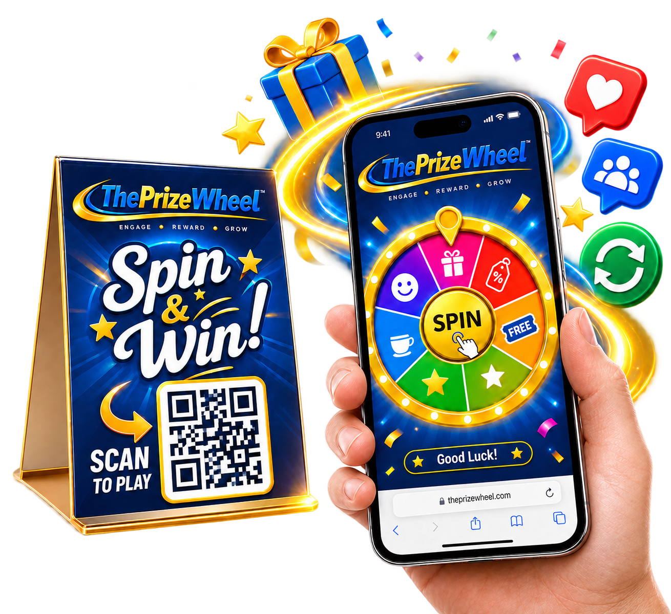 Handheld Smartphone ThePrizeWheel™ Spin and Win Celebration