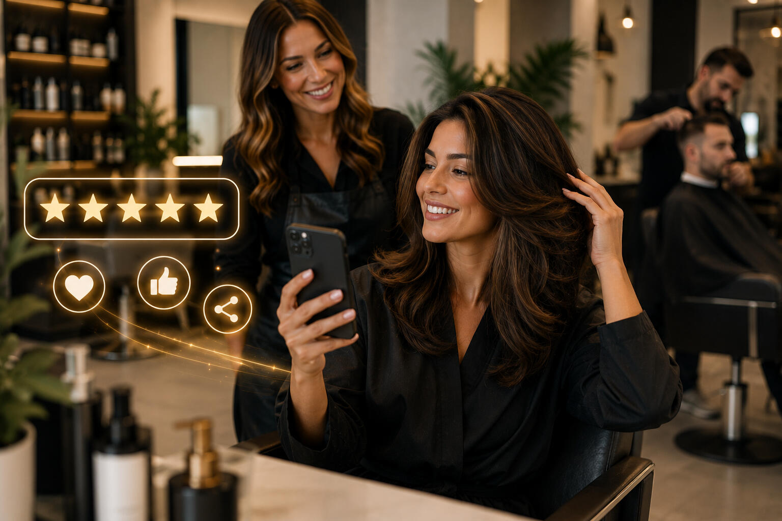 Happy Woman at a Salon Giving a Five-Star Style