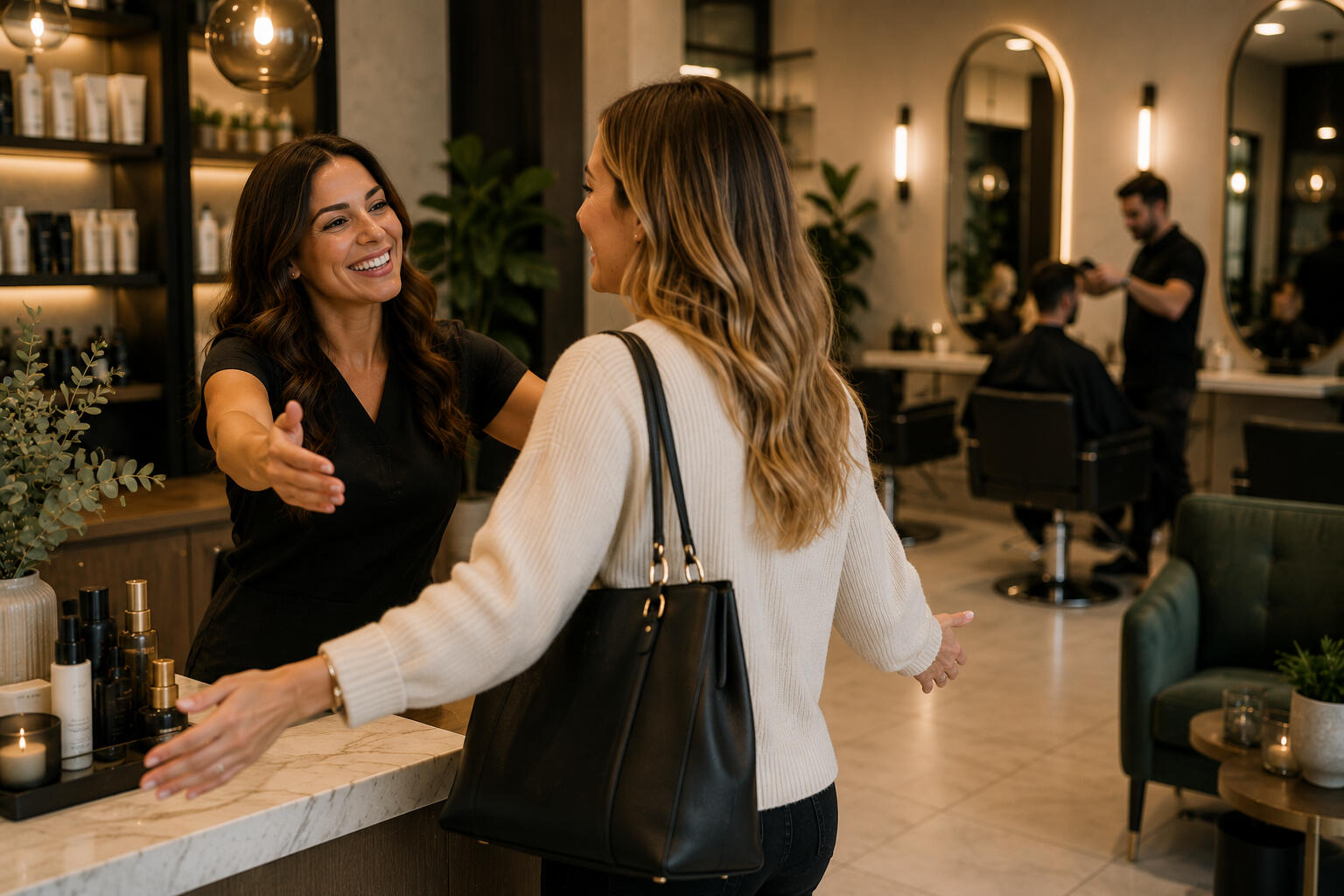 Welcoming A woman at the Modern Salon