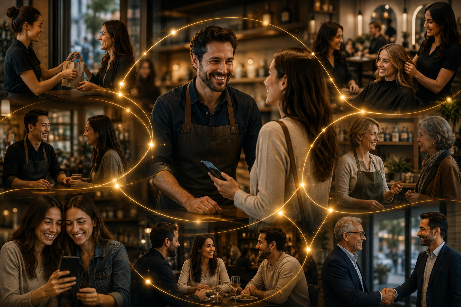 Golden Connection collage of images of people talking and shaking hands