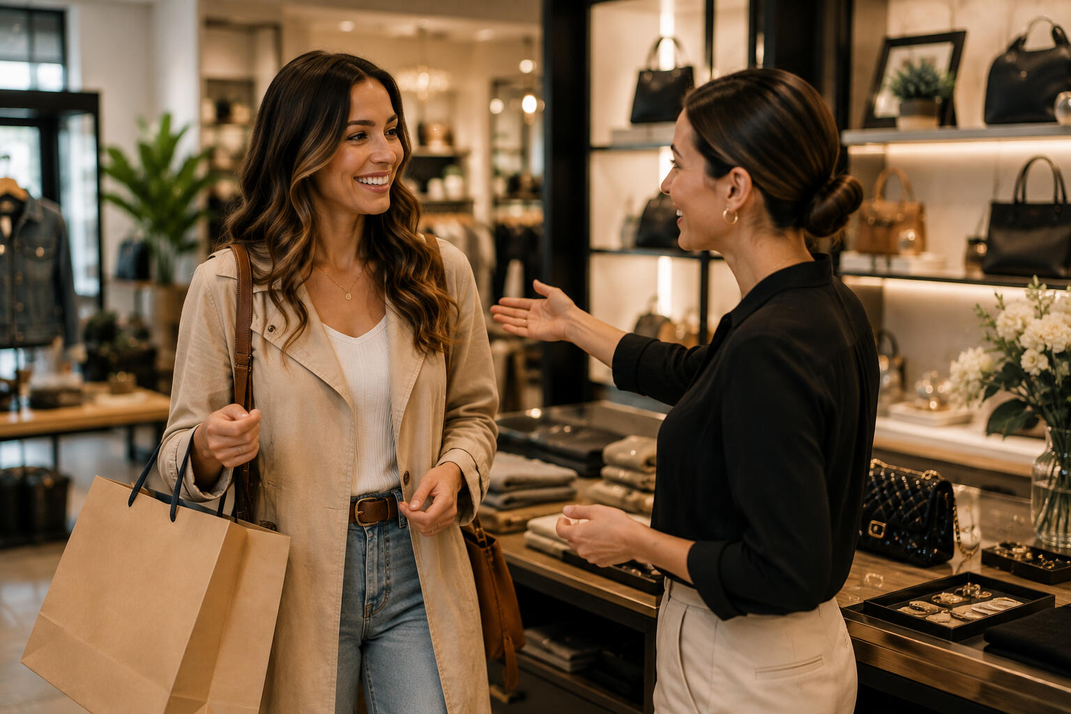 Welcoming A woman at the clothing boutique