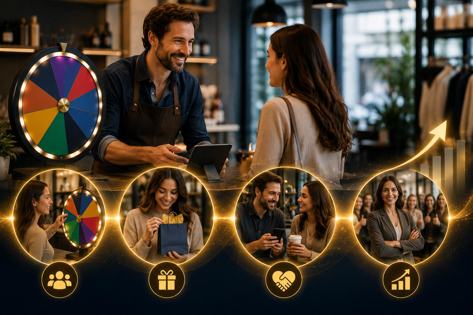 Why We built ThePrizeWheel™ A collage of images showing smiling people