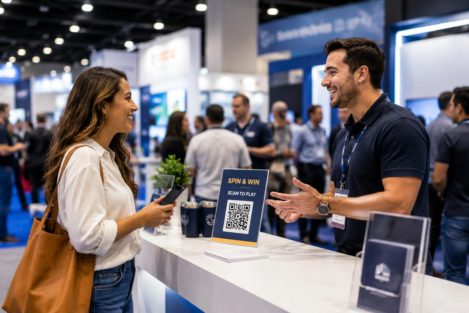 Woman visiting a tradeshow booth