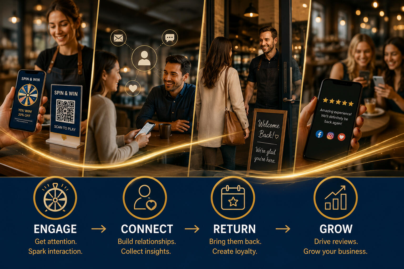 Engage, Connect, Return, Grow Engage, Connect, Return, Grow graphic with images above