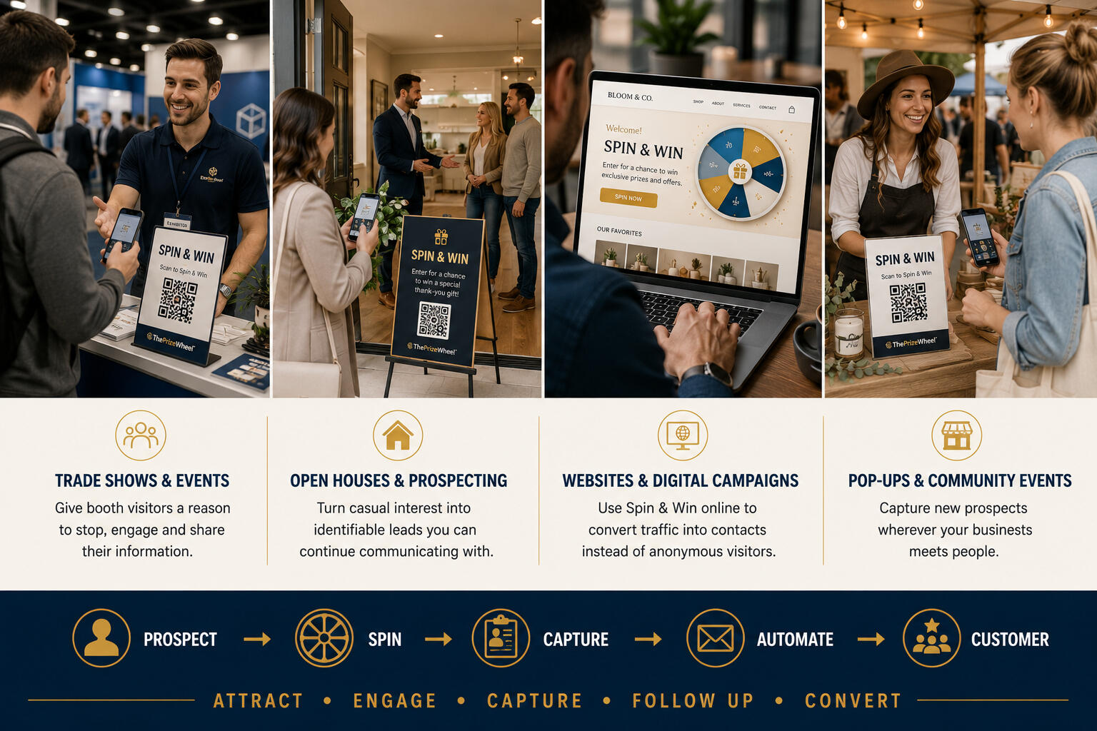 Spin & Win Across Every Touchpoint tradeshows openhouses websites and digital campaigns popups